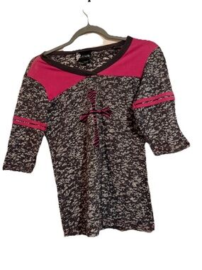 Women's Short Sleeve Heathered Tee with Pink Accents